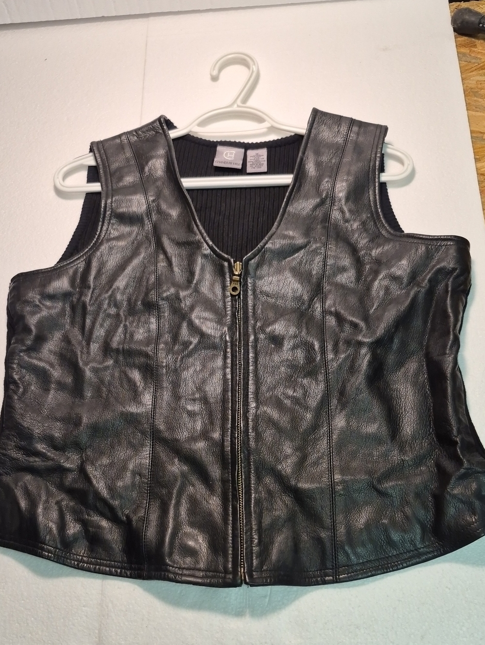 Chandler Hill Black Genuine Leather Mixed-Media Zip Vest - Size M
